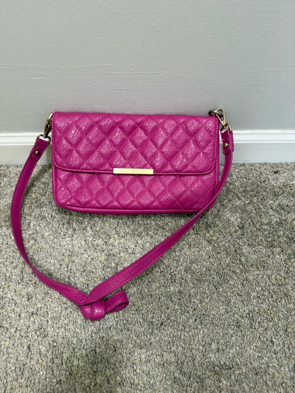 Quilted Crossbody Bag in Magenta